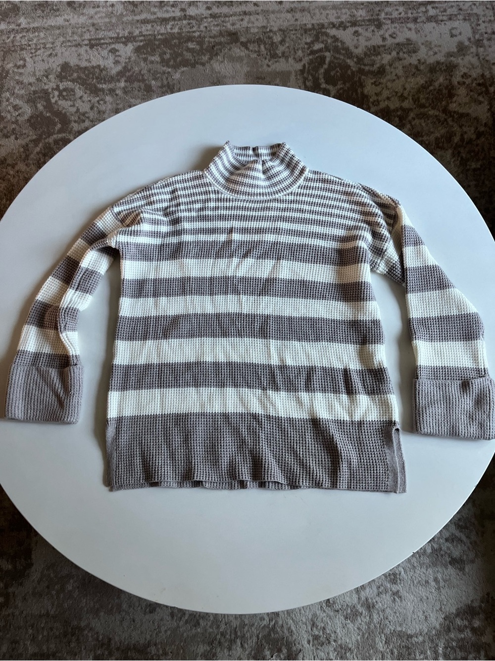 DEVOTION BY CYRUS Striped Mock Neck Knit Sweater, Size Medium